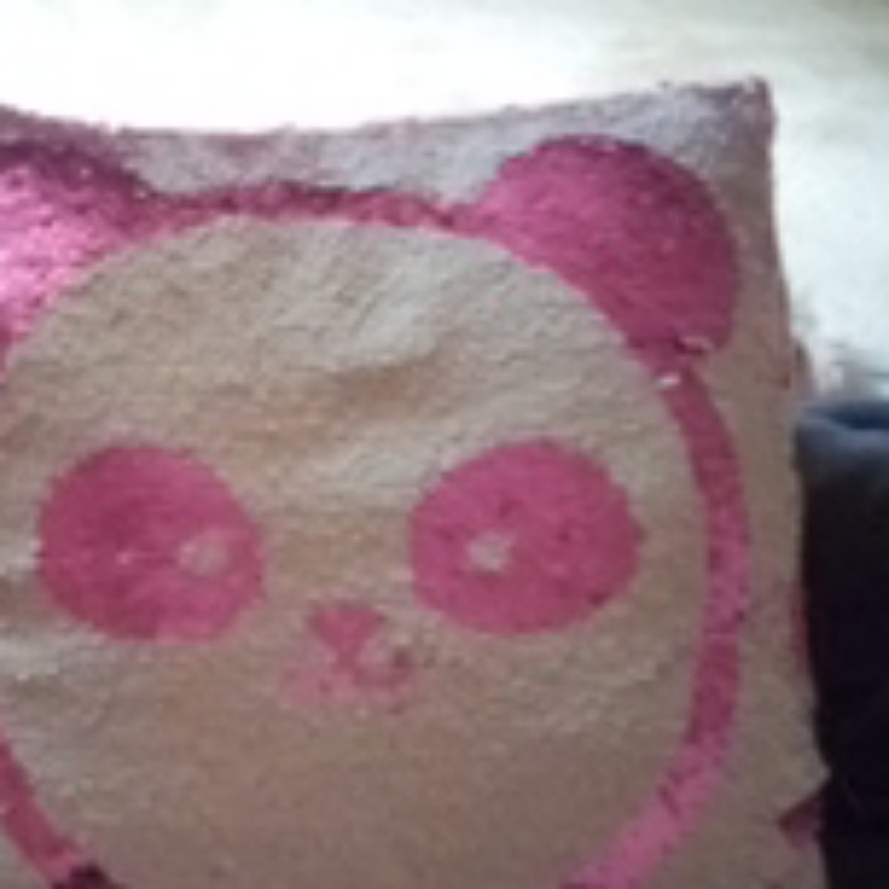 Pink panda sequin pillow